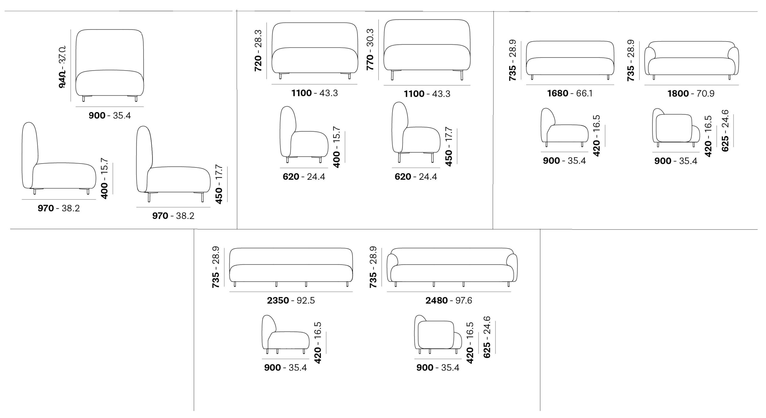 Dimensions Fauteuils & Canapés buddy