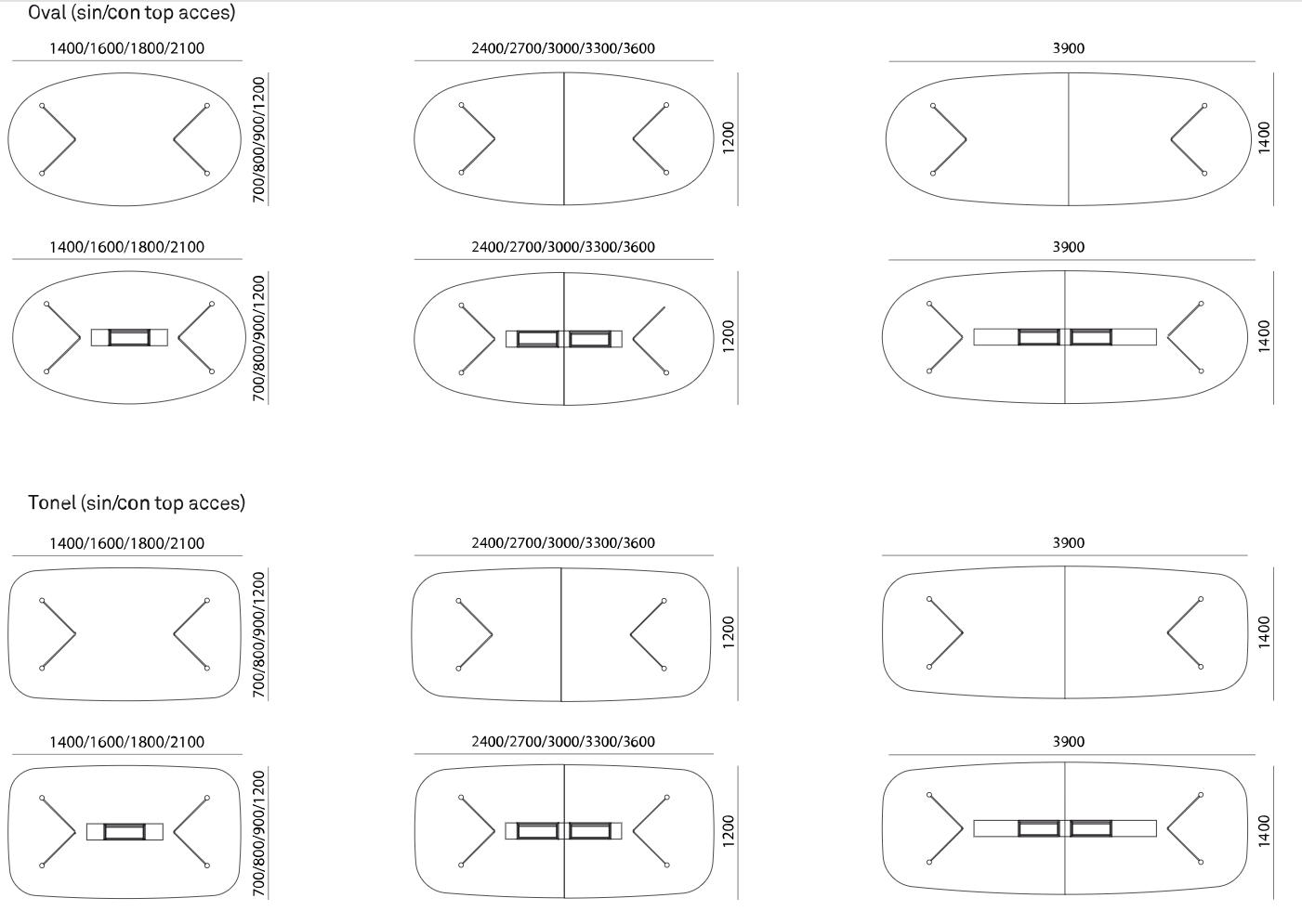 Dimensions Usoa ovale & tonneau