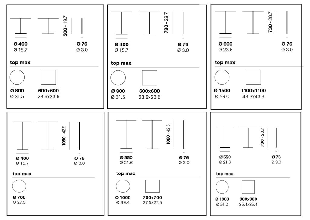Dimensions tables tonda